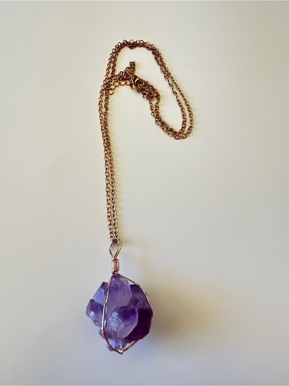 Wire-Wrapped Amethyst Pendant Necklace - Purple